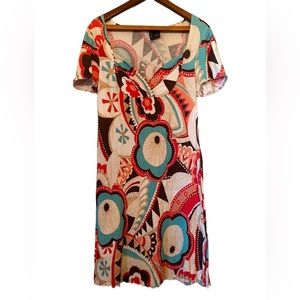Susan Lawrence Boho Floral Print Short Sleeve Dress